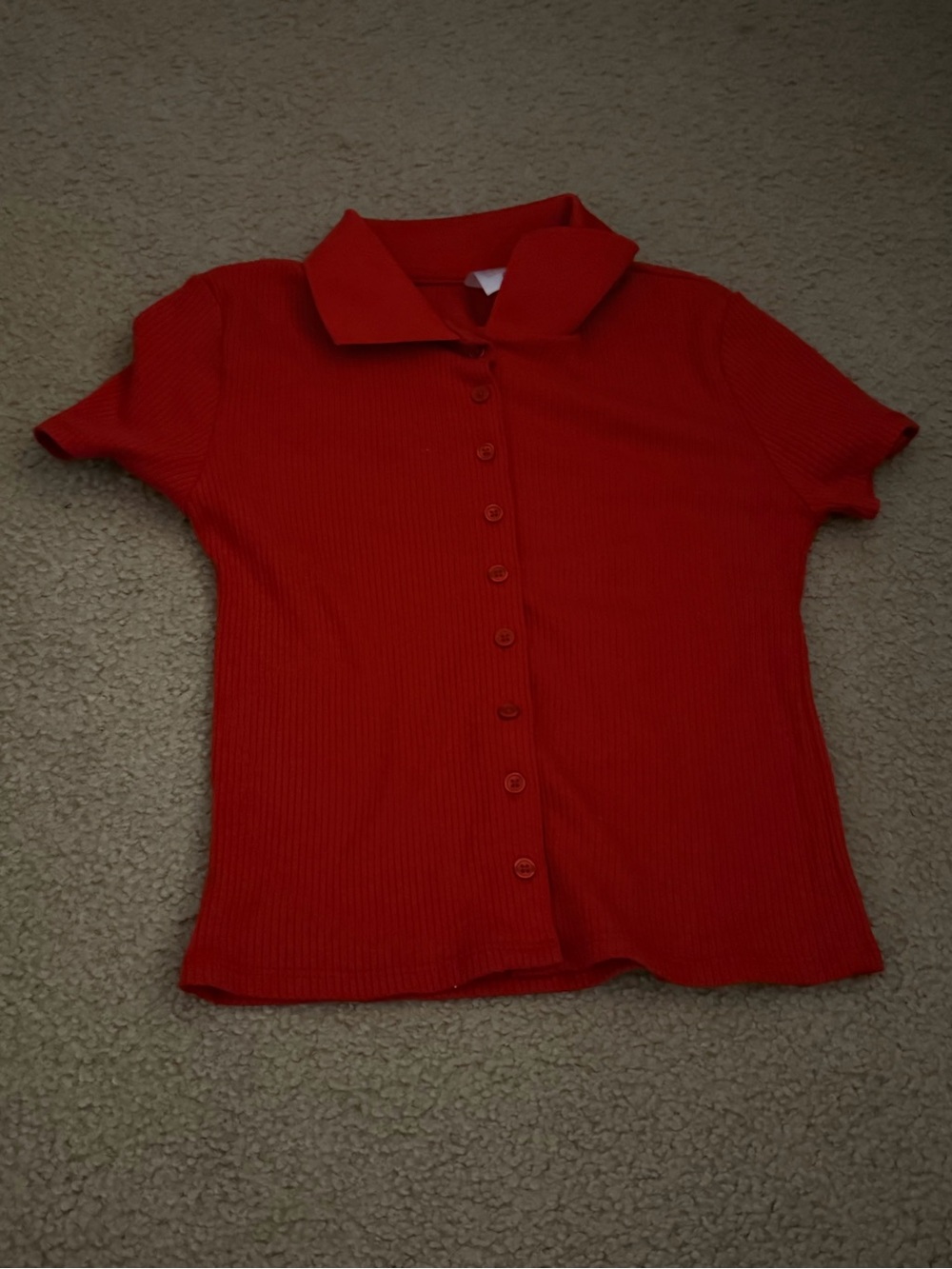 No Boundaries Red Ribbed Button-Front Polo